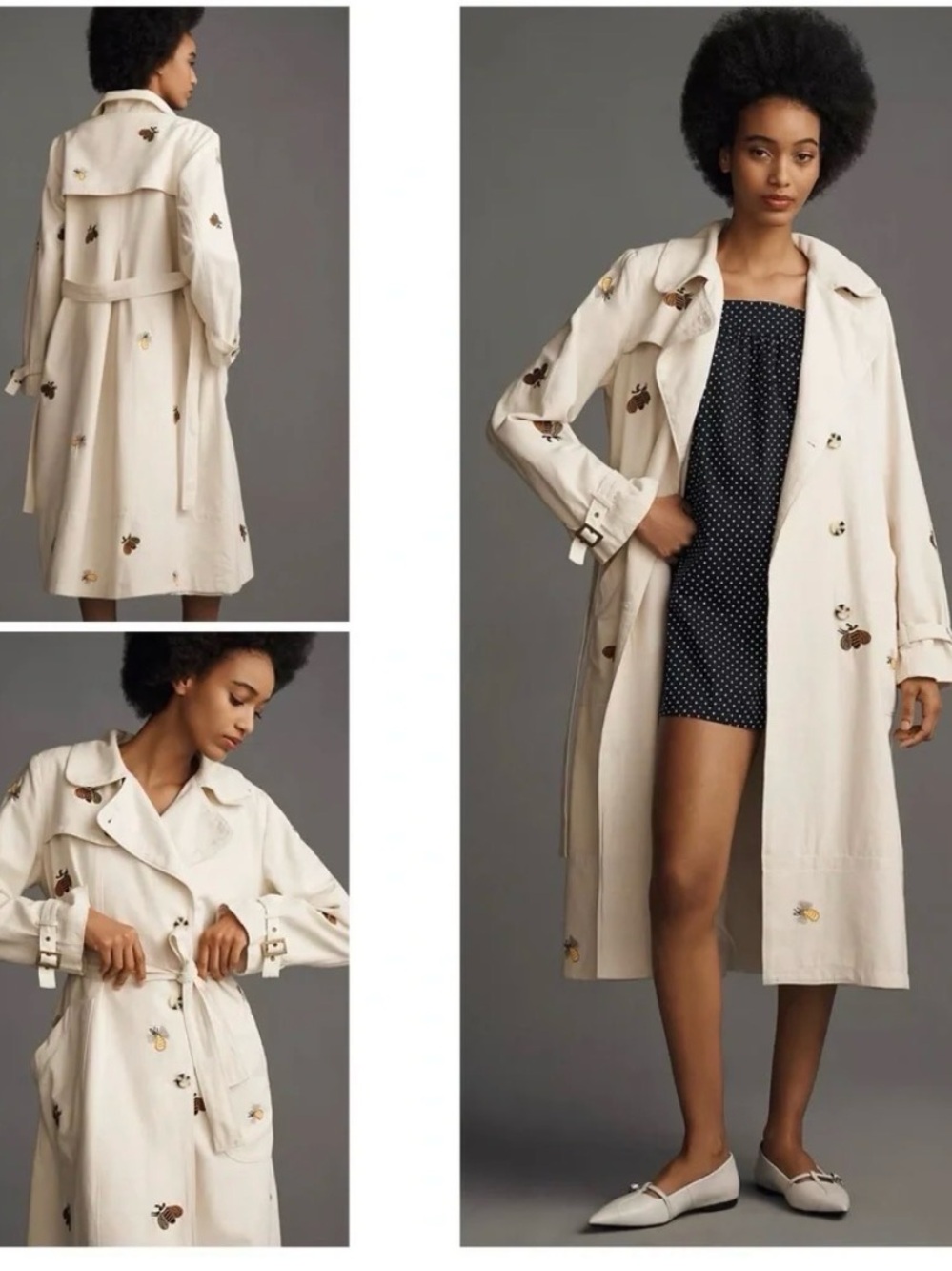 NWT Anthropologie Maeve Bees Bee Bumble Honey Bees Embroidered Trench Coat small